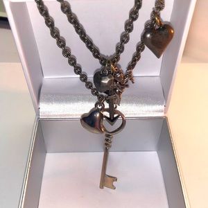 Gunmetal Layered Necklace with Charms